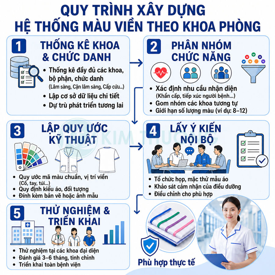 Quy trình xây dựng hệ thống màu viền đồng phục điều dưỡng theo khoa phòng trong bệnh viện