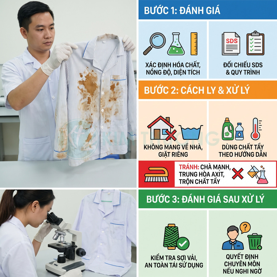 Cách giặt áo blouse phòng thí nghiệm sau khi tiếp xúc hóa chất