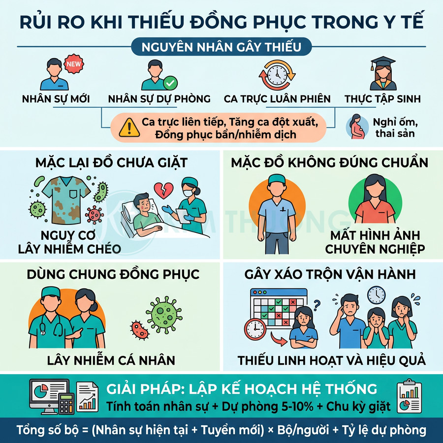 Infographic rủi ro khi thiếu đồng phục y tế và giải pháp lập kế hoạch hệ thống cho bệnh viện