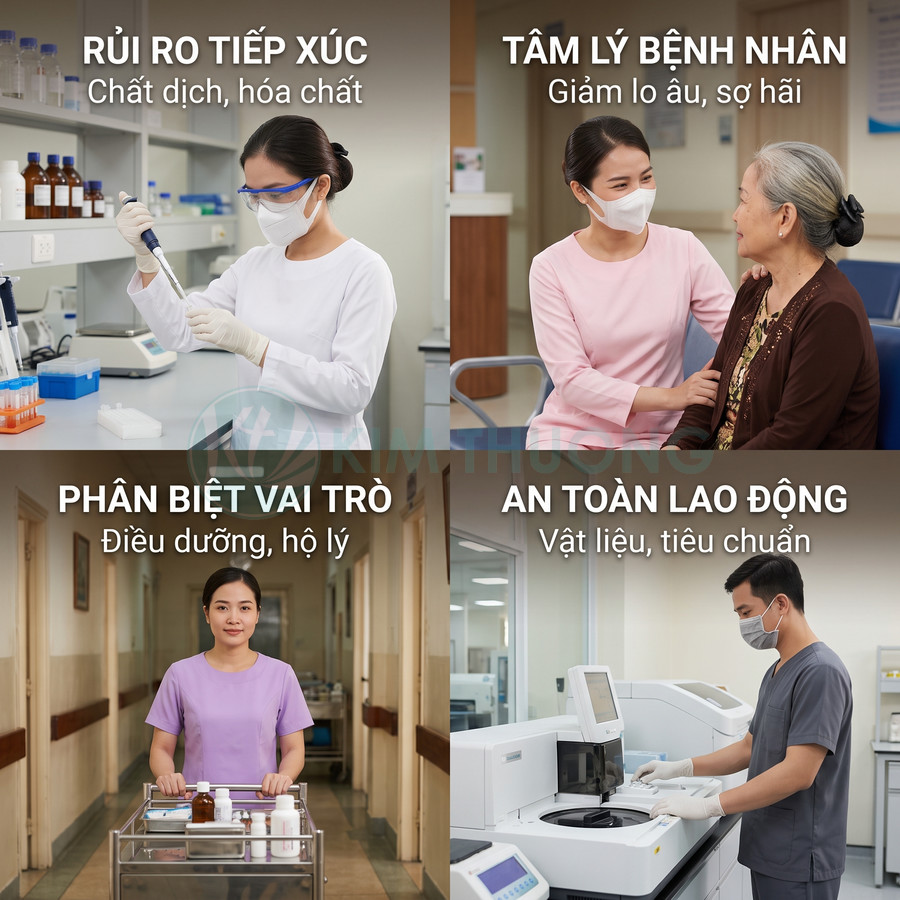 Nhân viên y tế sử dụng đồ bảo hộ và thiết bị y khoa hiện đại trong bệnh viện đảm bảo an toàn lao động