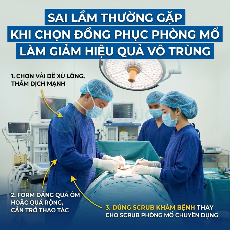 Bác sĩ phẫu thuật mặc đồng phục phòng mổ màu xanh đang thực hiện ca mổ trong phòng mổ hiện đại