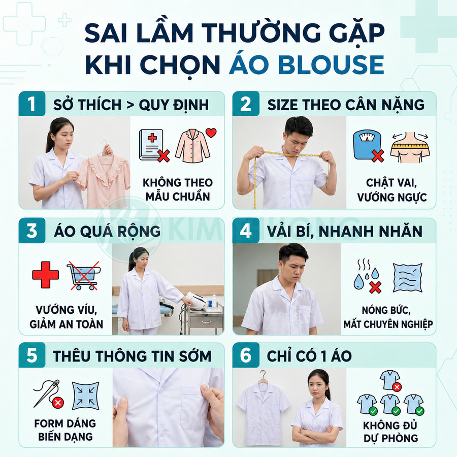 Infographic các sai lầm thường gặp khi chọn áo blouse y tế cho bác sĩ và điều dưỡng