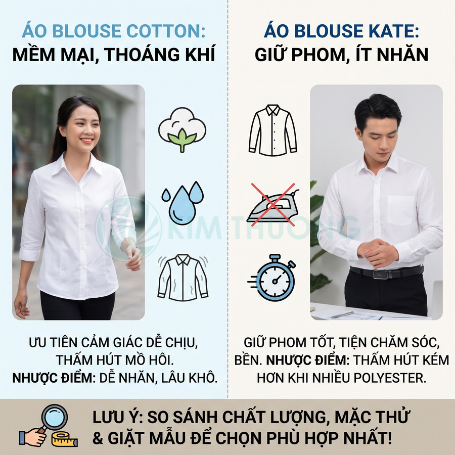 So sánh áo blouse vải kate và áo blouse vải cotton