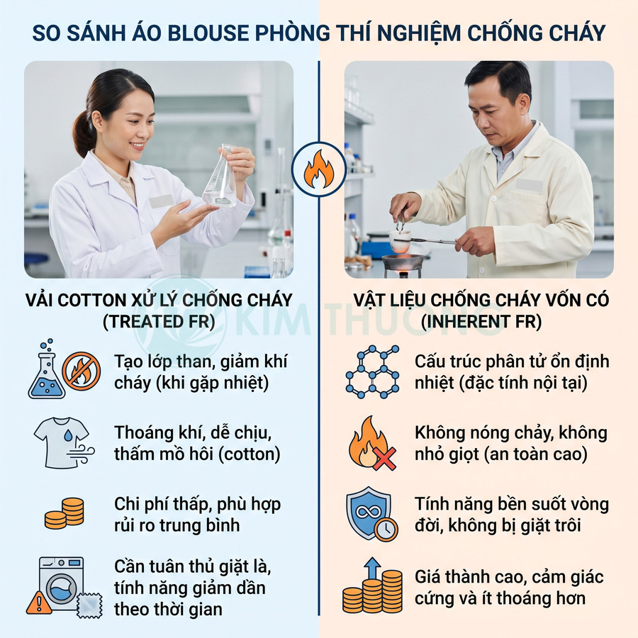 So sánh áo blouse phòng thí nghiệm chống cháy bằng cotton xử lý chống cháy và vật liệu chống cháy vốn có, cùng các đặc tính nổi bật