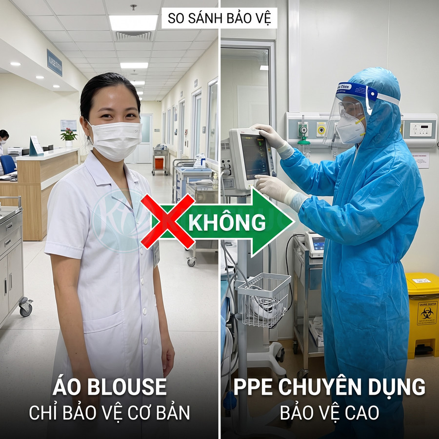 So sánh áo blouse y tế và bộ đồ bảo hộ PPE chuyên dụng trong bệnh viện