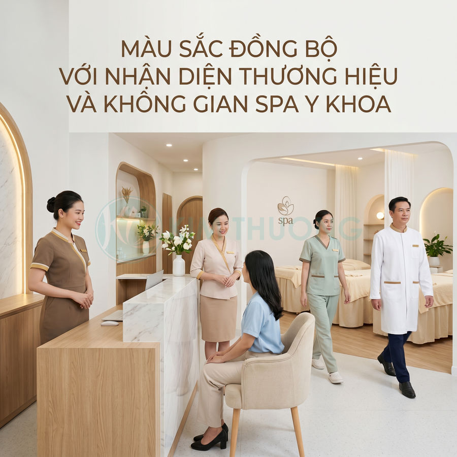 Nhân viên spa y khoa tư vấn khách hàng tại quầy lễ tân trong không gian nội thất sang trọng