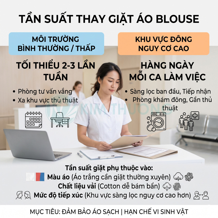 Nữ nhân viên y tế mặc áo blouse trắng làm việc với tài liệu trên bàn có laptop trong bệnh viện