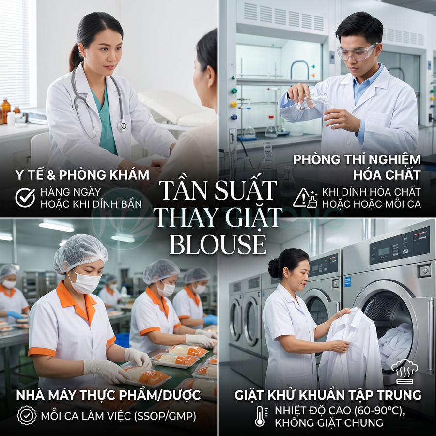 Hướng dẫn tần suất thay giặt áo blouse cho bác sĩ, kỹ thuật viên phòng thí nghiệm và công nhân nhà máy thực phẩm