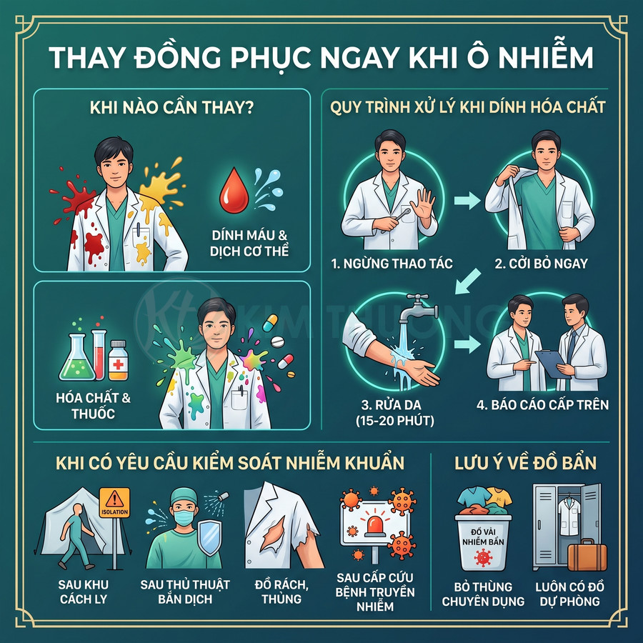 Hướng dẫn thay đồng phục y tế khi dính máu, hóa chất và kiểm soát nhiễm khuẩn trong bệnh viện