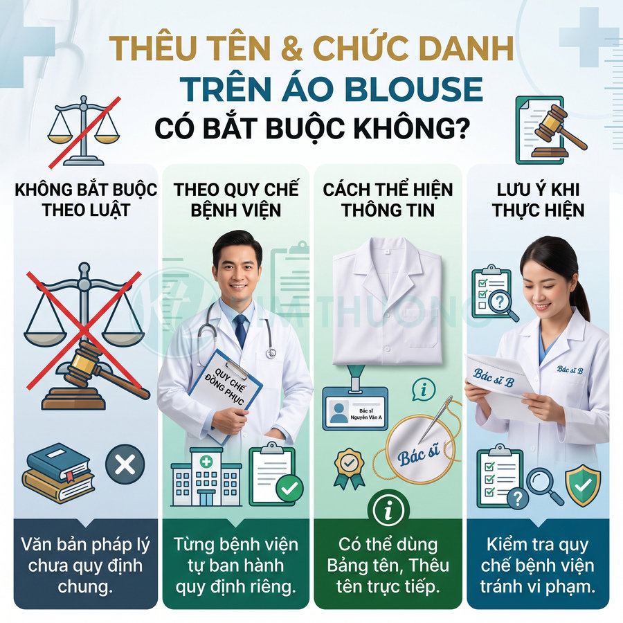 Infographic hướng dẫn thêu tên và chức danh trên áo blouse bác sĩ theo quy định bệnh viện