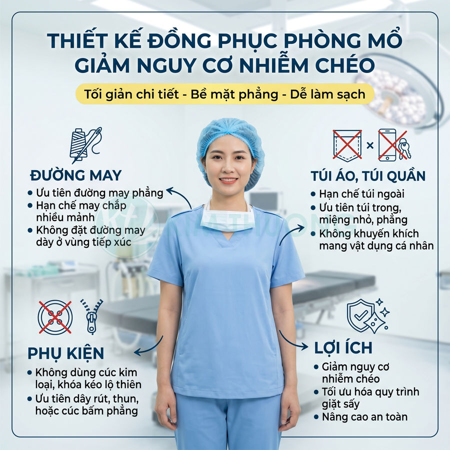 Nhân viên y tế mặc đồng phục phòng mổ màu xanh dương tối giản trong phòng phẫu thuật sạch