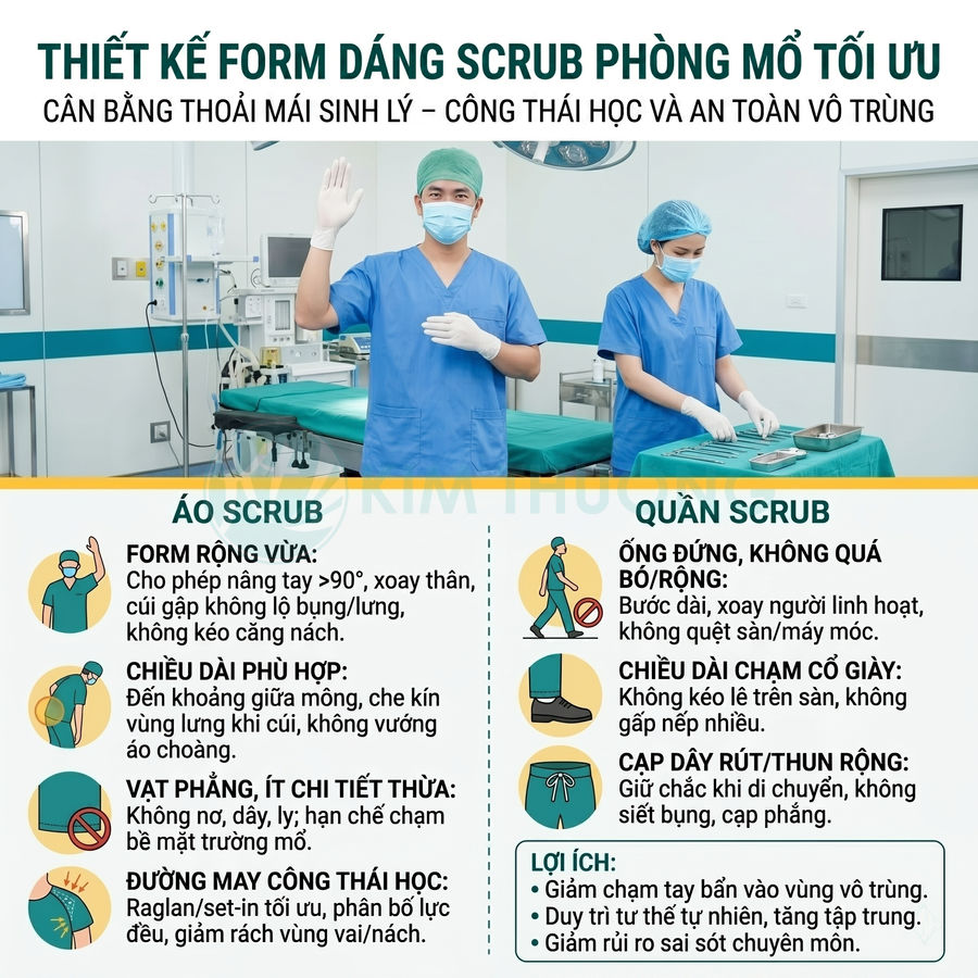 Bộ đồ scrub phẫu thuật màu xanh dương cho bác sĩ và y tá trong phòng mổ, thiết kế tối ưu thoải mái và vô trùng