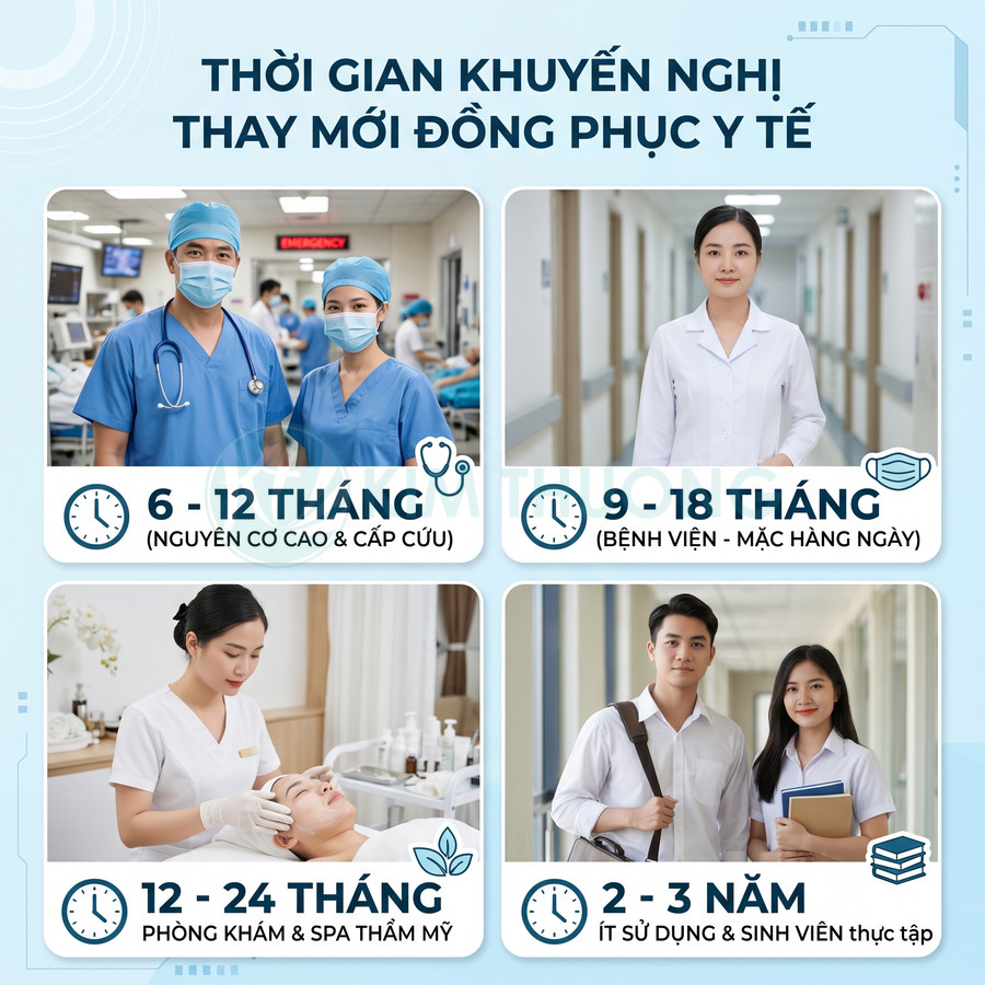 Thời gian khuyến nghị thay mới đồng phục y tế cho bác sĩ, y tá, spa và sinh viên thực tập