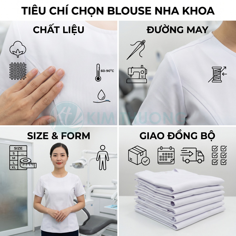 Tiêu chí chọn áo blouse nha khoa chất liệu tốt, đường may đẹp, đủ size và giao đồng bộ cho phòng khám