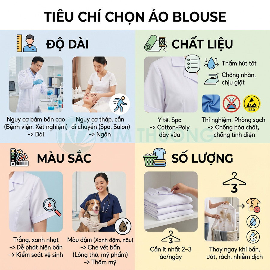 Tiêu chí chọn áo blouse y tế về độ dài, chất liệu, màu sắc và số lượng cho bác sĩ, spa, thú y