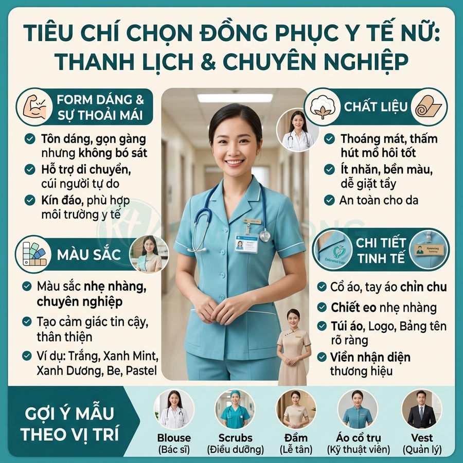 Mẫu Đồng Phục Y Tế Nữ Tôn Dáng, Thanh Lịch