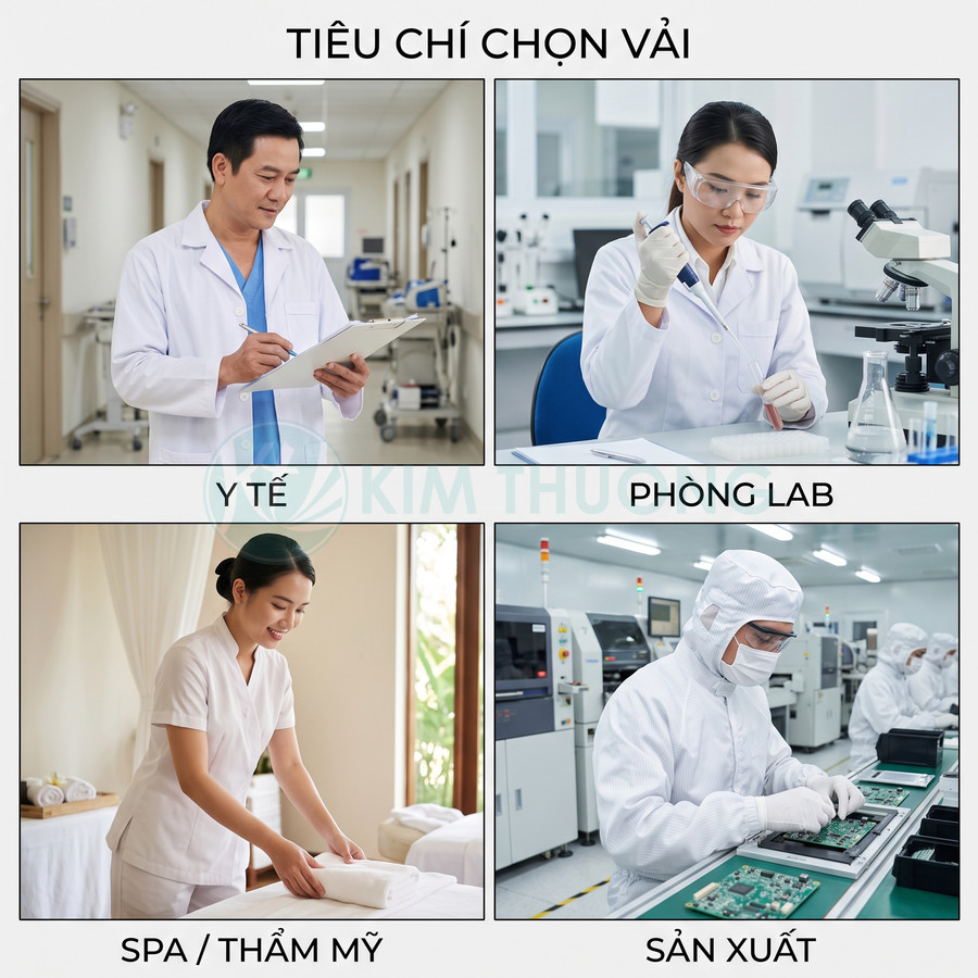 Đồng phục vải chuyên dụng cho y tế, phòng lab, spa thẩm mỹ và sản xuất trong môi trường sạch