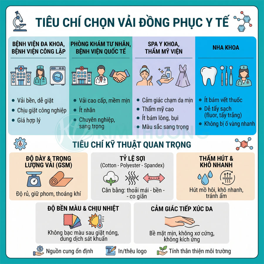Tiêu chí chọn vải may đồng phục y tế cho bệnh viện, phòng khám, spa, nha khoa và các yêu cầu kỹ thuật quan trọng
