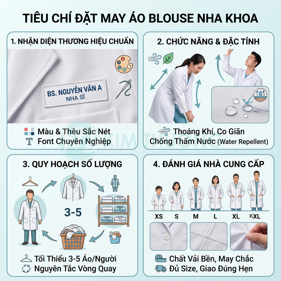 Tiêu chí chọn may áo blouse nha khoa thoáng khí co giãn chống thấm nước cho đội ngũ bác sĩ nha sĩ