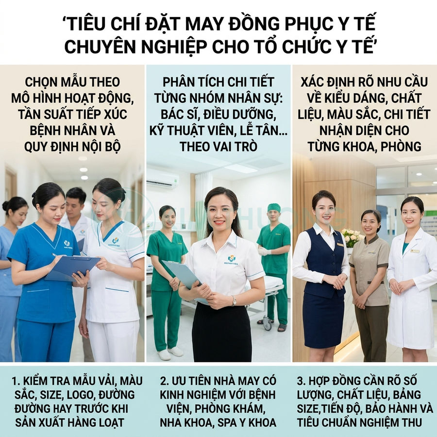 Nhân viên bệnh viện mặc đồng phục y tế đa dạng màu sắc, giới thiệu tiêu chí đặt may đồng phục chuyên nghiệp