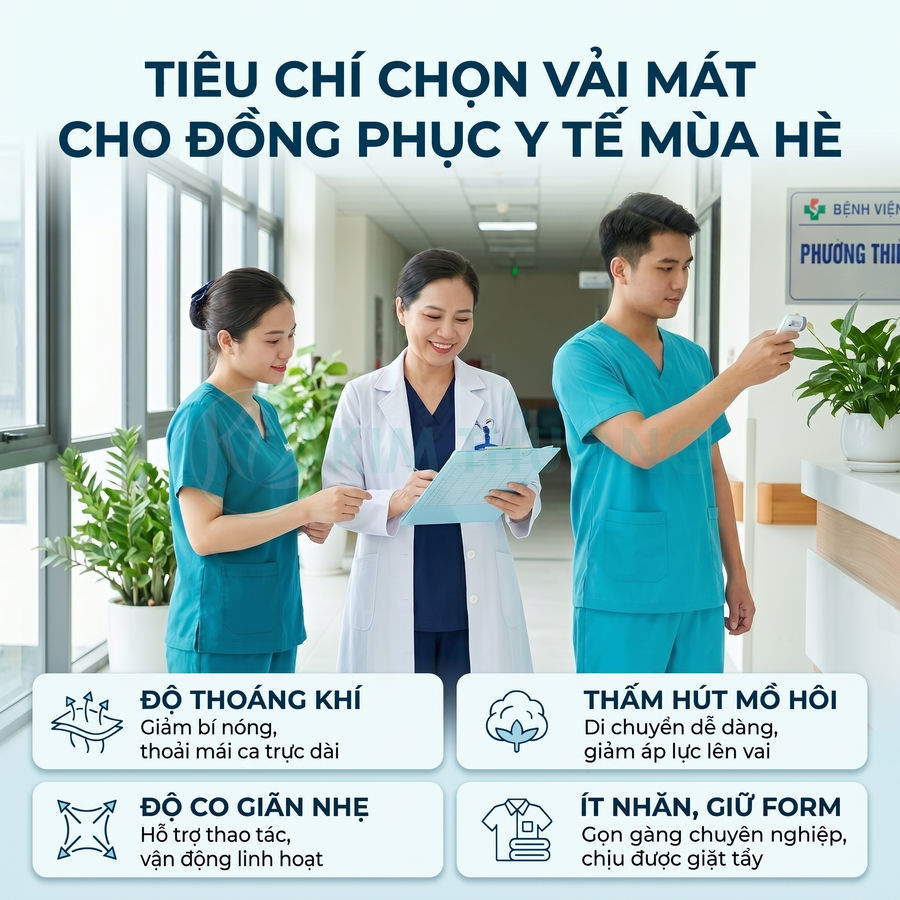 Đồng phục y tế mùa hè vải mát cho bác sĩ y tá, thoáng khí, thấm hút mồ hôi, co giãn nhẹ, ít nhăn giữ form