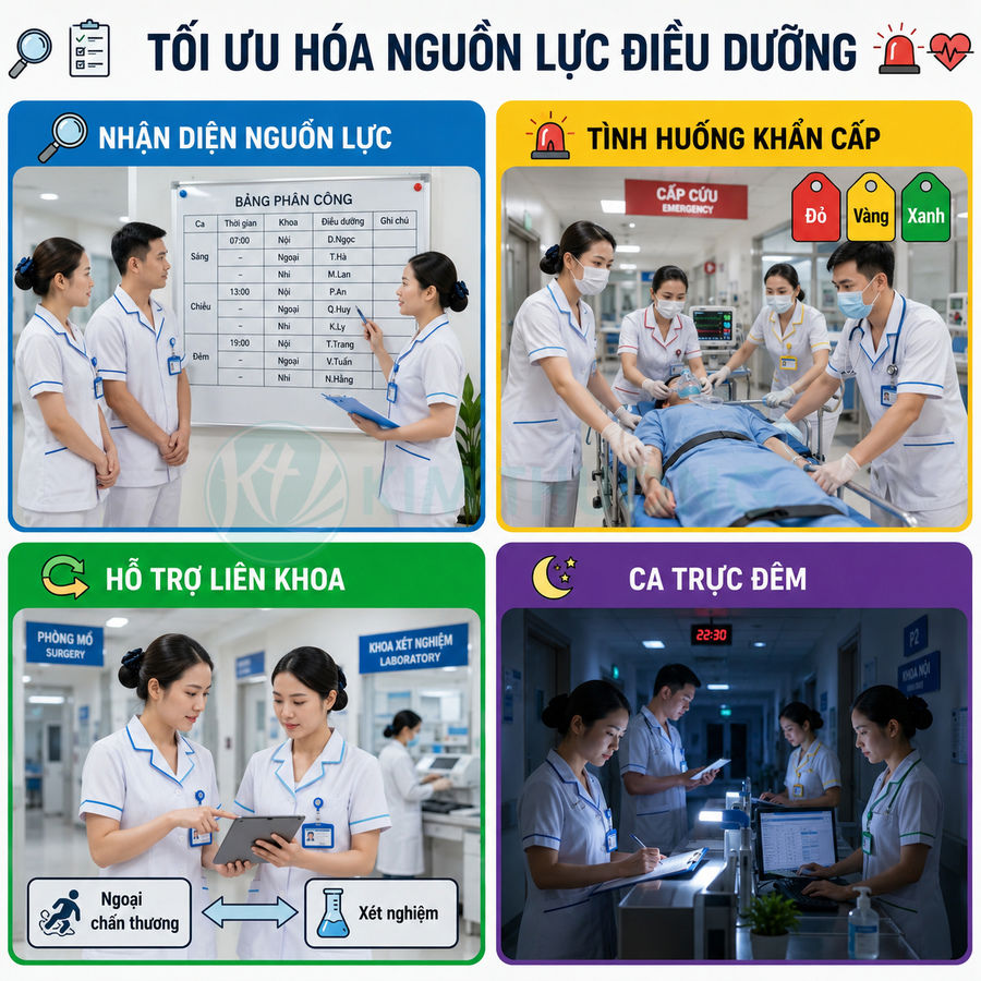 Điều dưỡng bệnh viện tối ưu hóa nguồn lực với phân công ca trực, hỗ trợ liên khoa và xử lý cấp cứu bệnh nhân