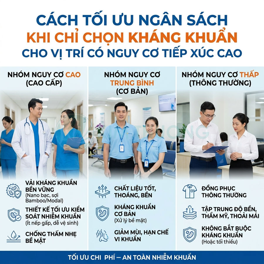 Hướng dẫn chọn đồng phục y tế kháng khuẩn tối ưu chi phí cho nhóm nguy cơ cao trung bình và thấp trong bệnh viện