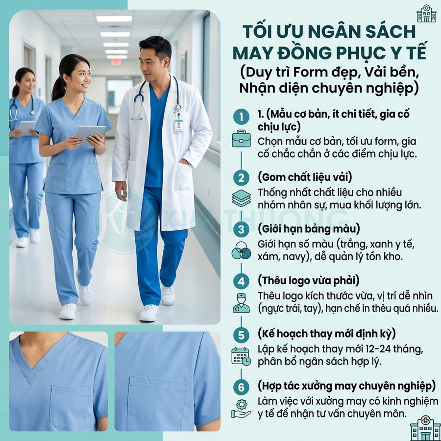 Bộ đồng phục y tá và bác sĩ màu xanh dương trong bệnh viện kèm hướng dẫn tối ưu chi phí may đồng phục y tế