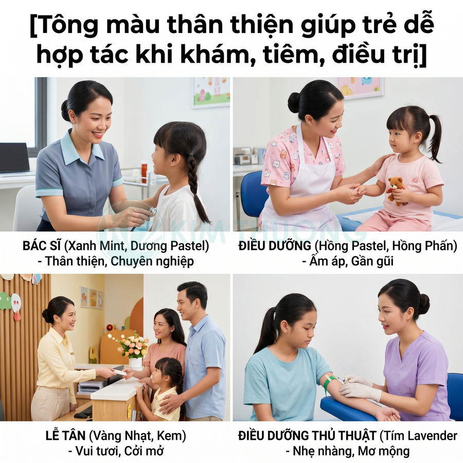 Đồng phục y tế màu pastel cho bác sĩ, điều dưỡng, lễ tân giúp trẻ thoải mái khi khám và điều trị