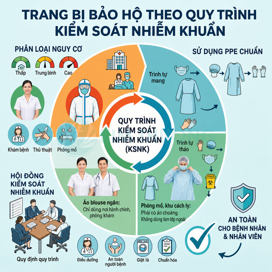 Quy trình sử dụng trang bị bảo hộ y tế chuẩn PPE kiểm soát nhiễm khuẩn cho nhân viên bệnh viện