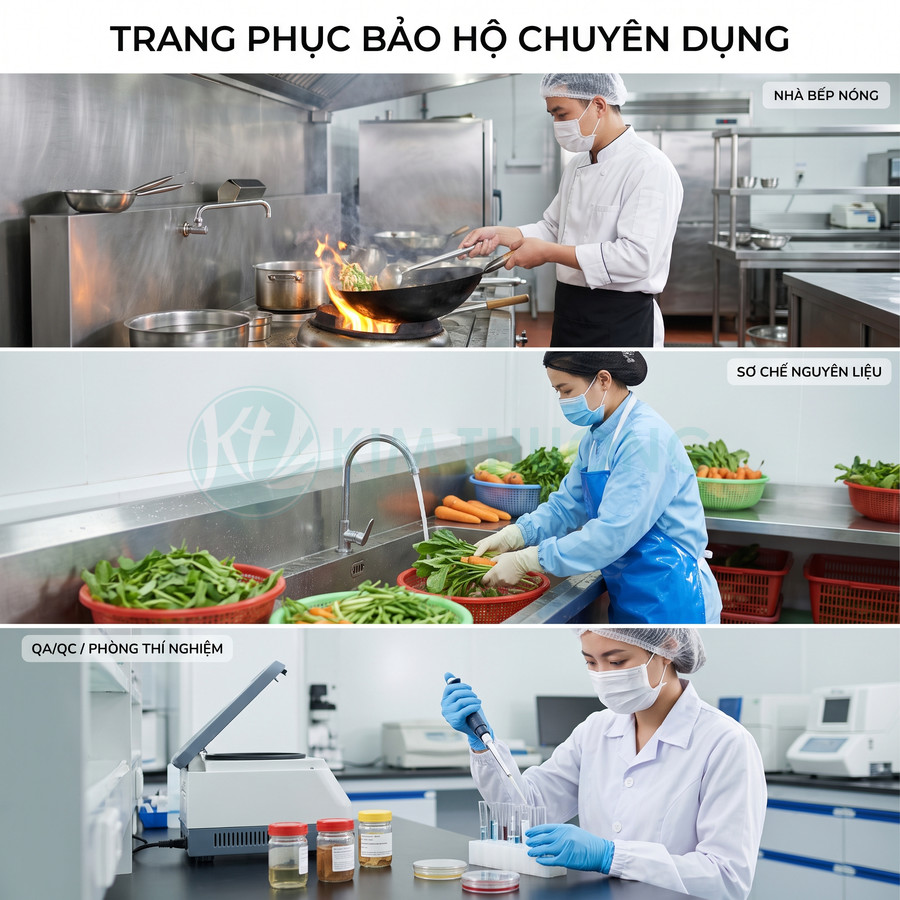 Trang phục bảo hộ cho nhân viên bếp, sơ chế thực phẩm và phòng thí nghiệm trong nhà máy thực phẩm