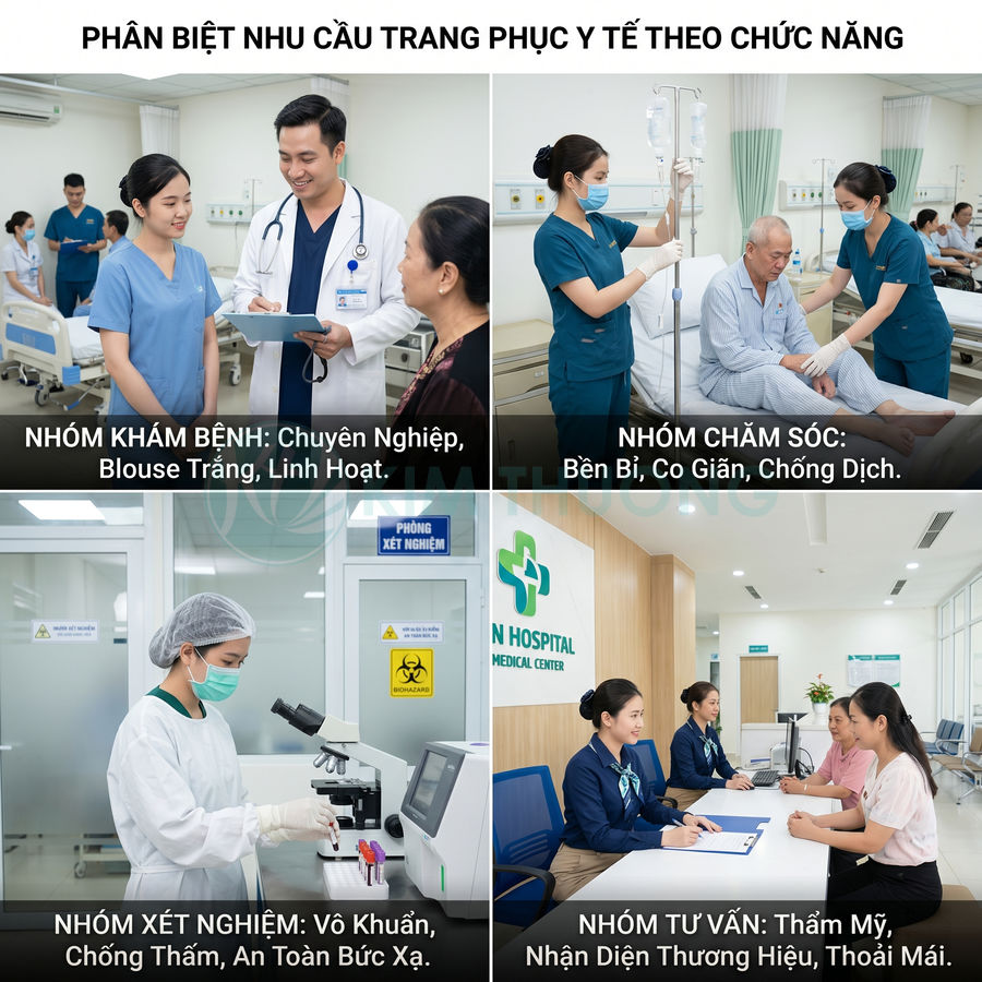 Trang phục y tế cho bác sĩ, điều dưỡng, kỹ thuật viên xét nghiệm và nhân viên tư vấn trong bệnh viện hiện đại
