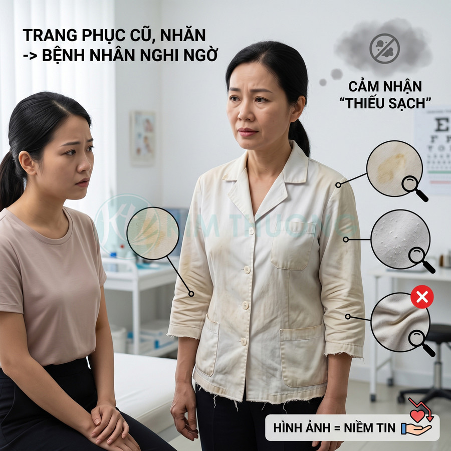Bệnh nhân nghi ngờ khi thấy bác sĩ mặc áo blouse cũ nhăn bẩn trong phòng khám