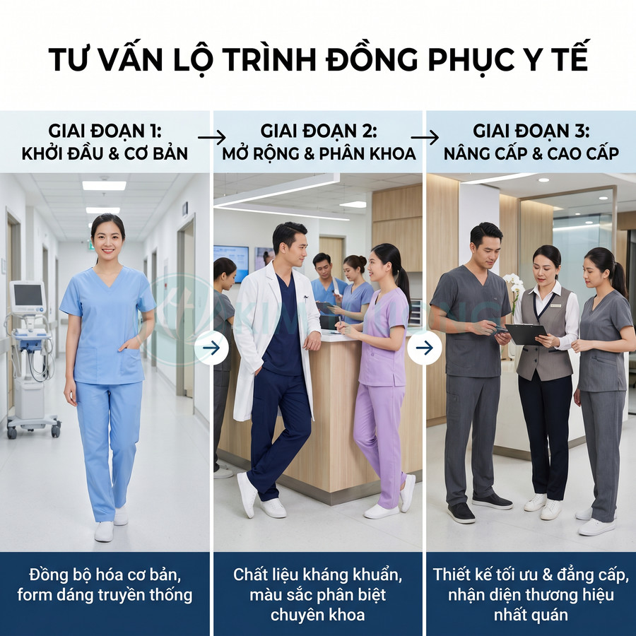 Lộ trình nâng cấp đồng phục y tế với bác sĩ và điều dưỡng mặc các mẫu scrub và vest cao cấp trong bệnh viện