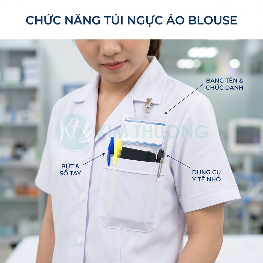 Túi ngực áo blouse y tế đựng bảng tên bút sổ tay và dụng cụ y tế nhỏ tiện lợi
