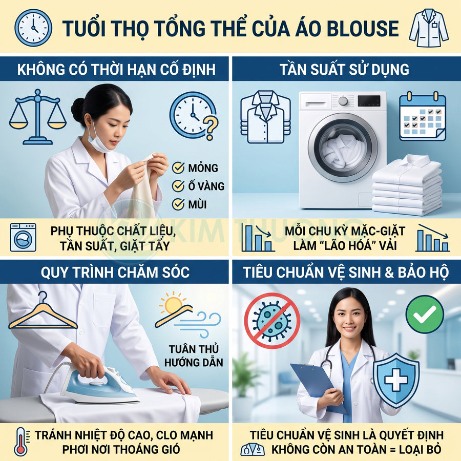 Hướng dẫn kéo dài tuổi thọ áo blouse y tế với tần suất sử dụng, quy trình giặt ủi và tiêu chuẩn vệ sinh bảo hộ