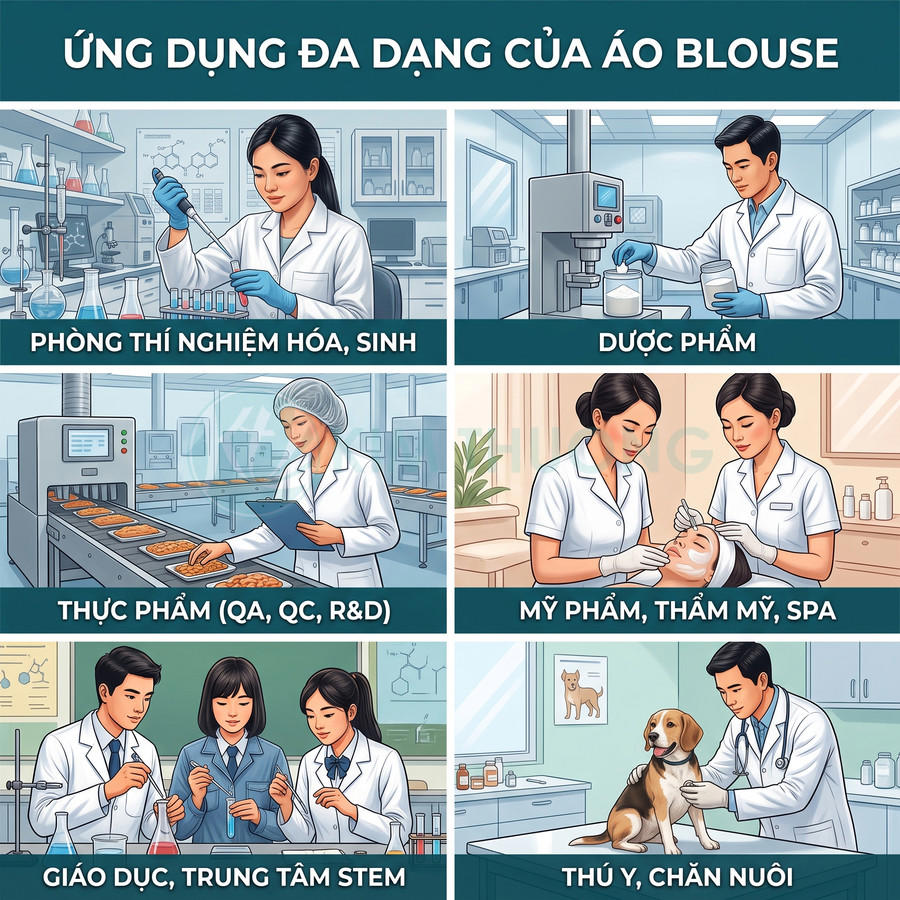 Áo blouse được dùng trong những lĩnh vực nào ngoài ngành y?