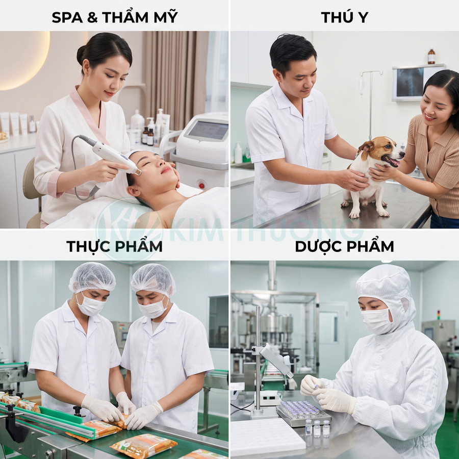 Nhân viên sử dụng thiết bị chuyên dụng trong spa, thú y, sản xuất thực phẩm và dược phẩm trong môi trường sạch