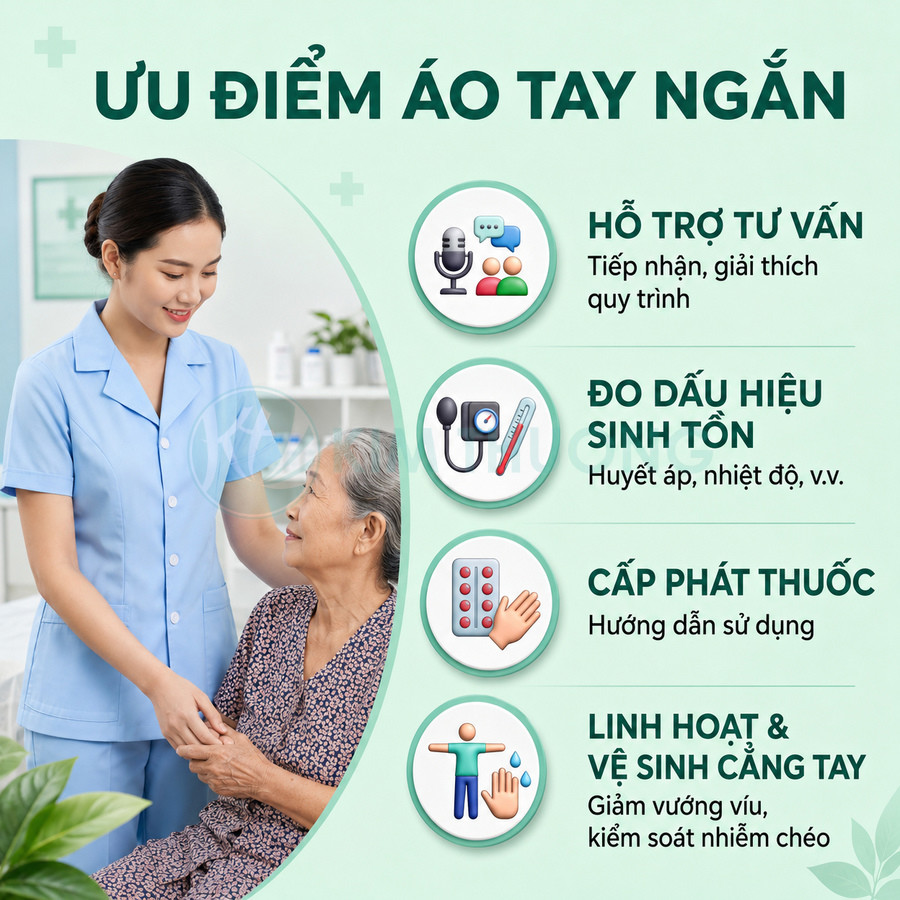 Ưu điểm áo đồng phục y tá tay ngắn khi chăm sóc bệnh nhân cao tuổi trong bệnh viện