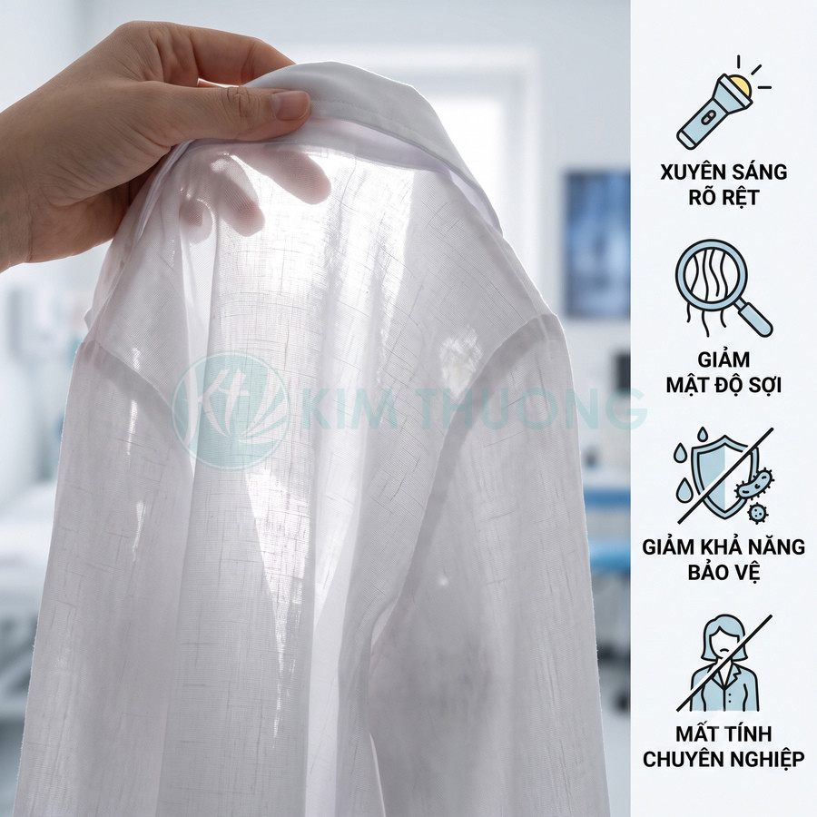 Tay cầm áo blouse y tế mỏng xuyên sáng làm giảm mật độ sợi và khả năng bảo vệ khi làm việc