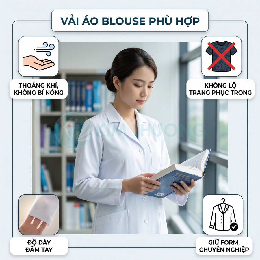 Áo blouse trắng nữ chất liệu dày dặn, thoáng khí, không lộ trang phục trong, giữ form chuyên nghiệp