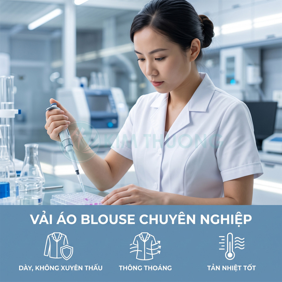 Áo blouse phòng thí nghiệm nữ chất liệu dày, không xuyên thấu, thông thoáng và tản nhiệt tốt