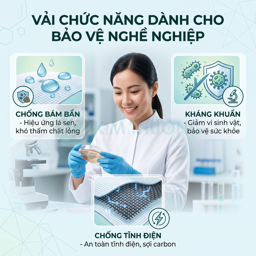 Vải chức năng bảo hộ nghề nghiệp chống bám bẩn, kháng khuẩn, chống tĩnh điện cho nhân viên phòng thí nghiệm