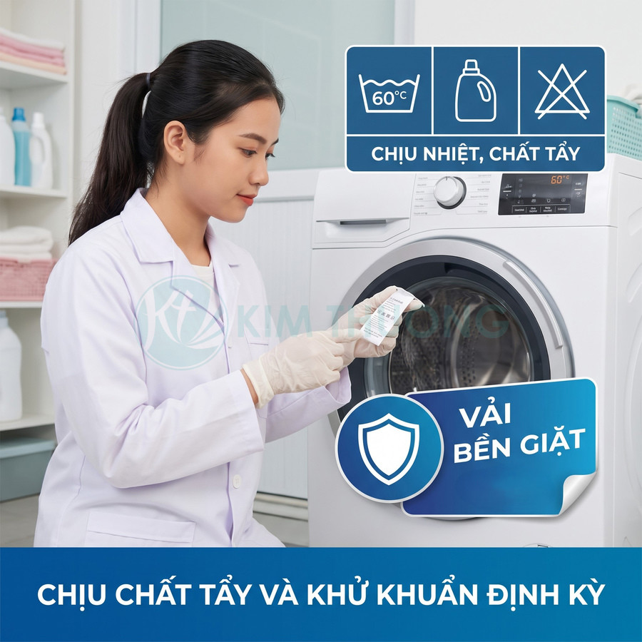 Vải bền giặt, chịu chất tẩy và khử khuẩn định kỳ trong máy giặt cửa trước 60°C