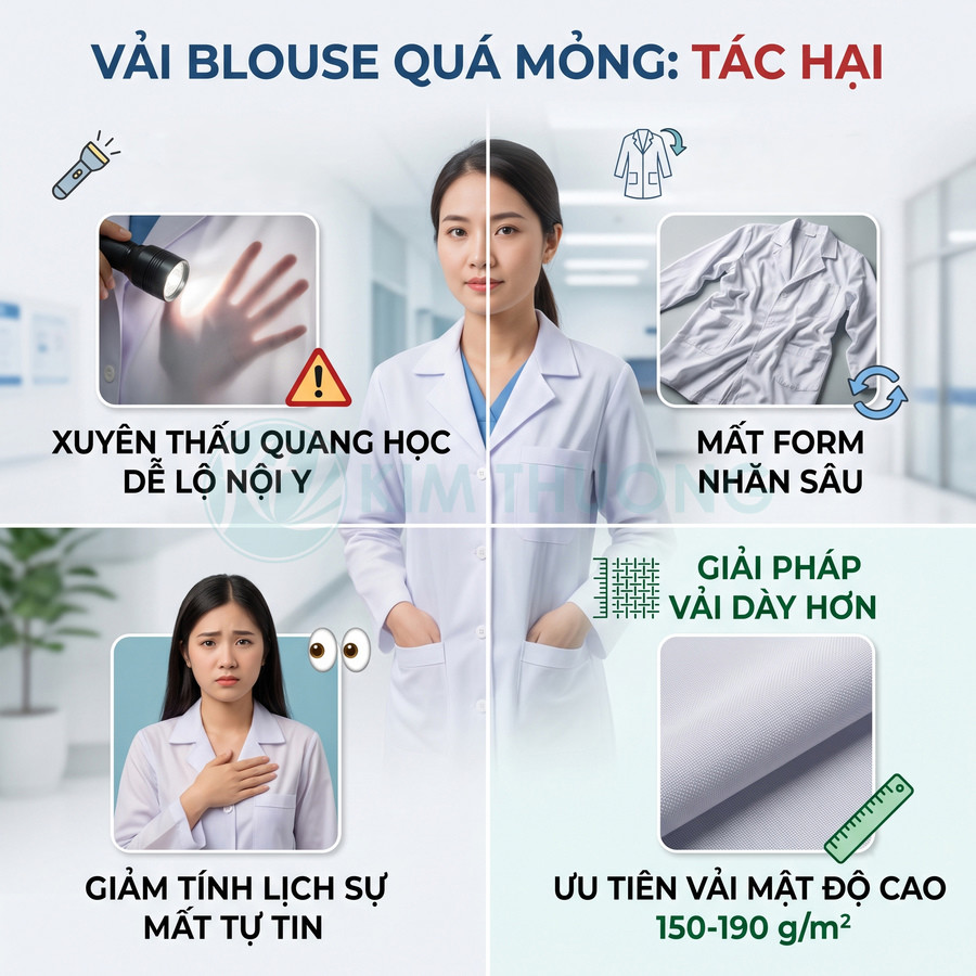 Áo blouse bác sĩ nữ chất liệu vải dày, giữ form đẹp, không xuyên thấu, tăng lịch sự và tự tin khi làm việc