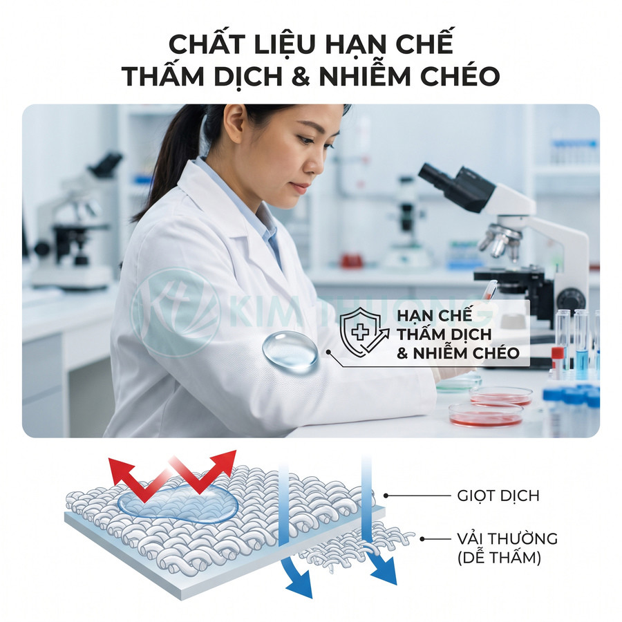 Áo blouse phòng thí nghiệm với chất liệu hạn chế thấm dịch và nhiễm chéo