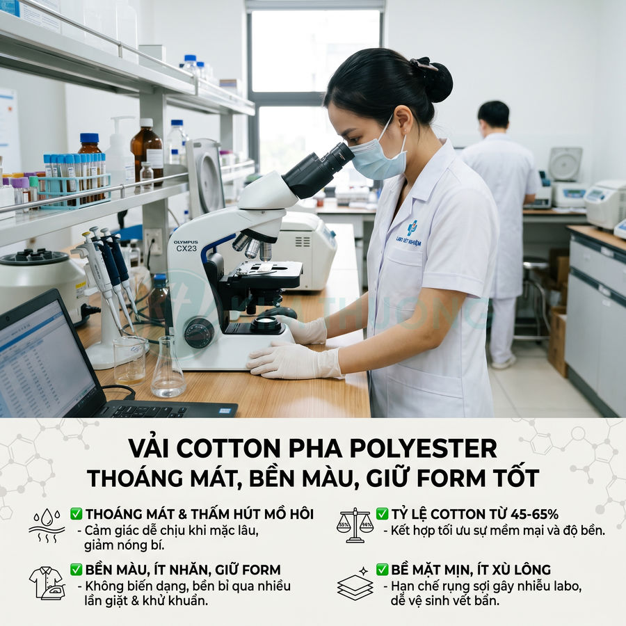 Áo blouse phòng thí nghiệm vải cotton pha polyester thoáng mát bền màu cho nhân viên y tế