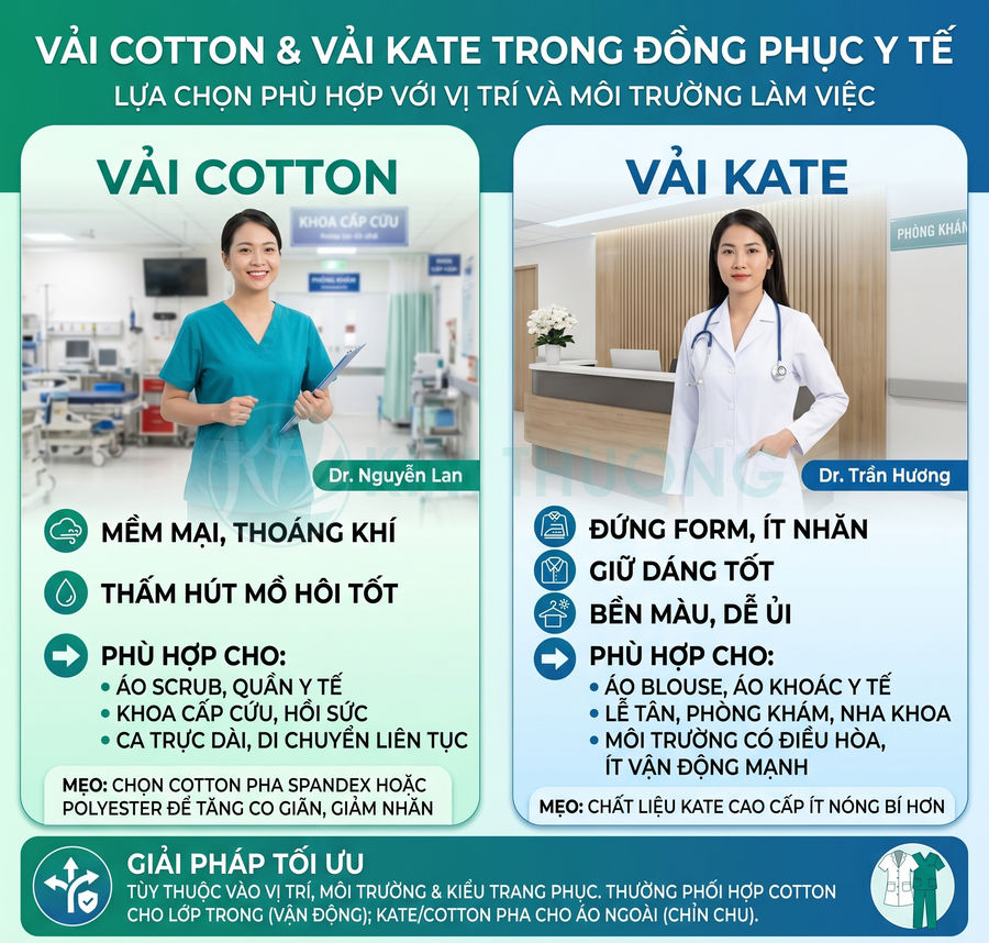 Vải Cotton Hay Kate May Đồng Phục Y Tế Tốt Hơn?