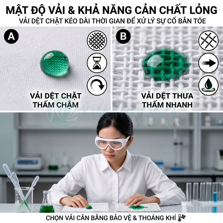 So sánh vải dệt chặt chống thấm chậm và vải dệt thưa thấm nhanh dùng cho áo bảo hộ phòng thí nghiệm