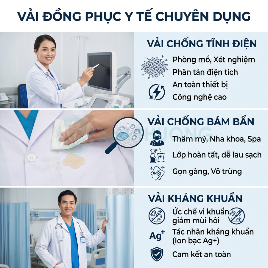 Vải đồng phục y tế chuyên dụng chống tĩnh điện, chống bám bẩn, kháng khuẩn cho bác sĩ và nhân viên y tế